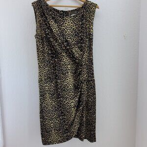 Vintage Mary Kay Sheath Dress Womens Medium Faux Wrap Leopard Made in USA